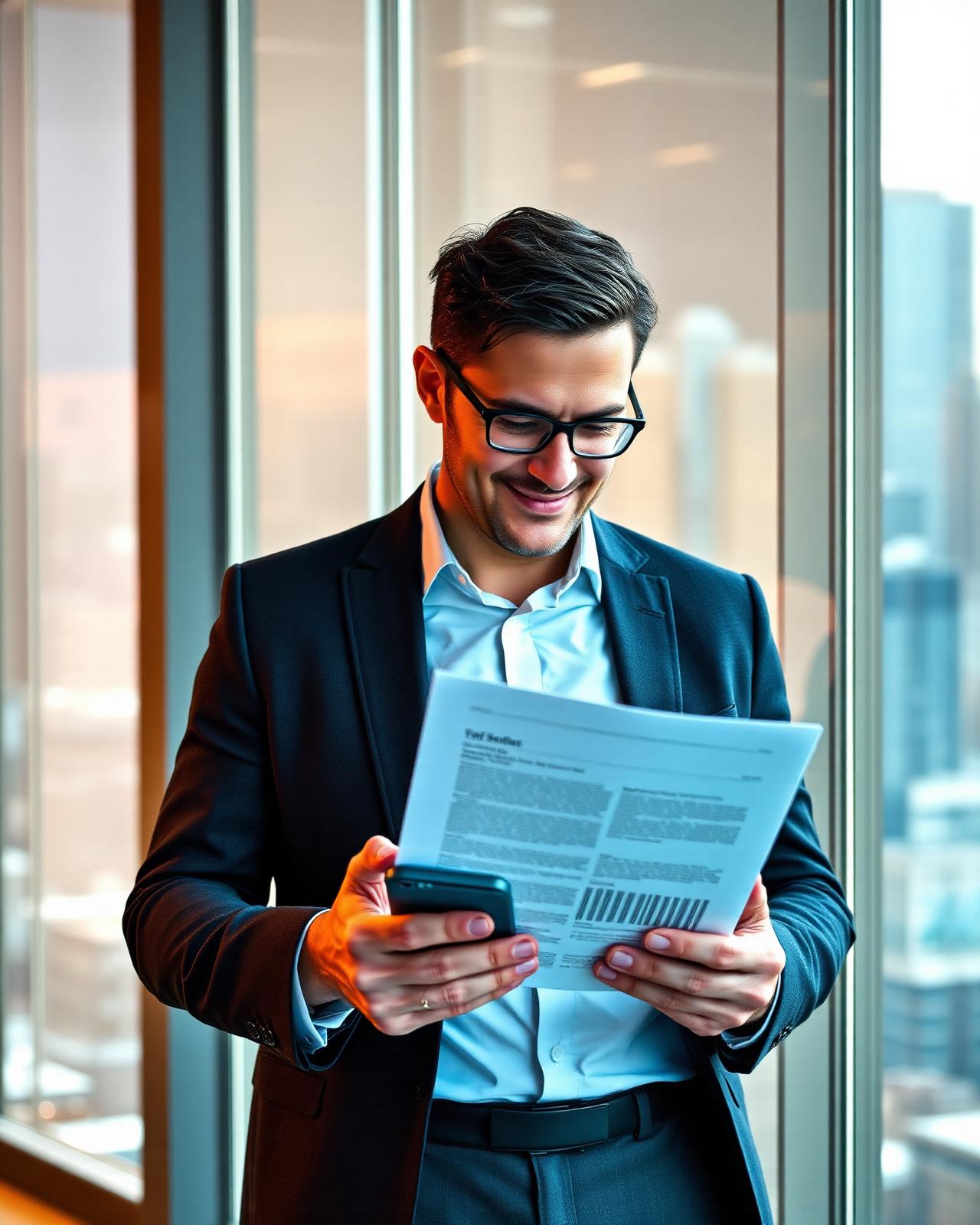 CEO reading a business report on WhatsApp